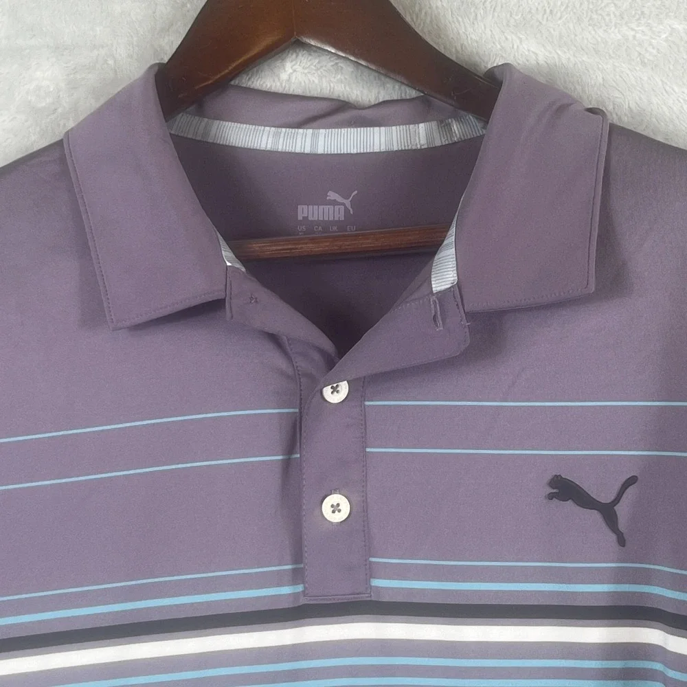 Puma Mens XL Purple Stripe Golf Polo Performance Moisture Wicking Athletic Shirt